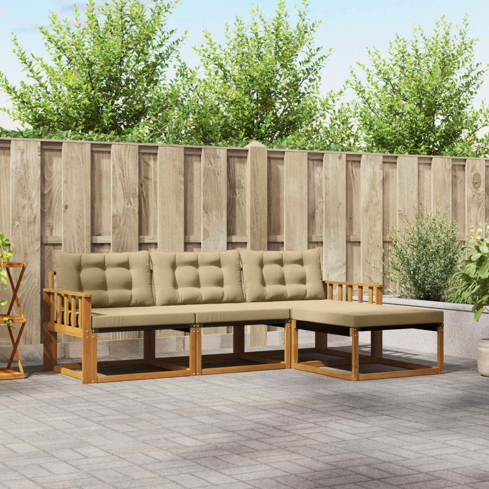 Produktbild för Utomhussoffset med kudde 4 pcs Naturlig och Beige
