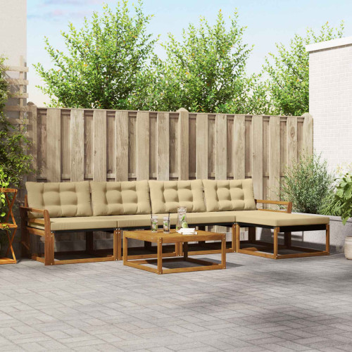 vidaXL Utomhussoffset med kudde 6 pcs Naturlig och Beige - Möbelset