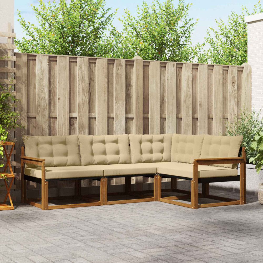 Produktbild för Utomhussoffset med kudde 4 pcs Naturlig och Beige