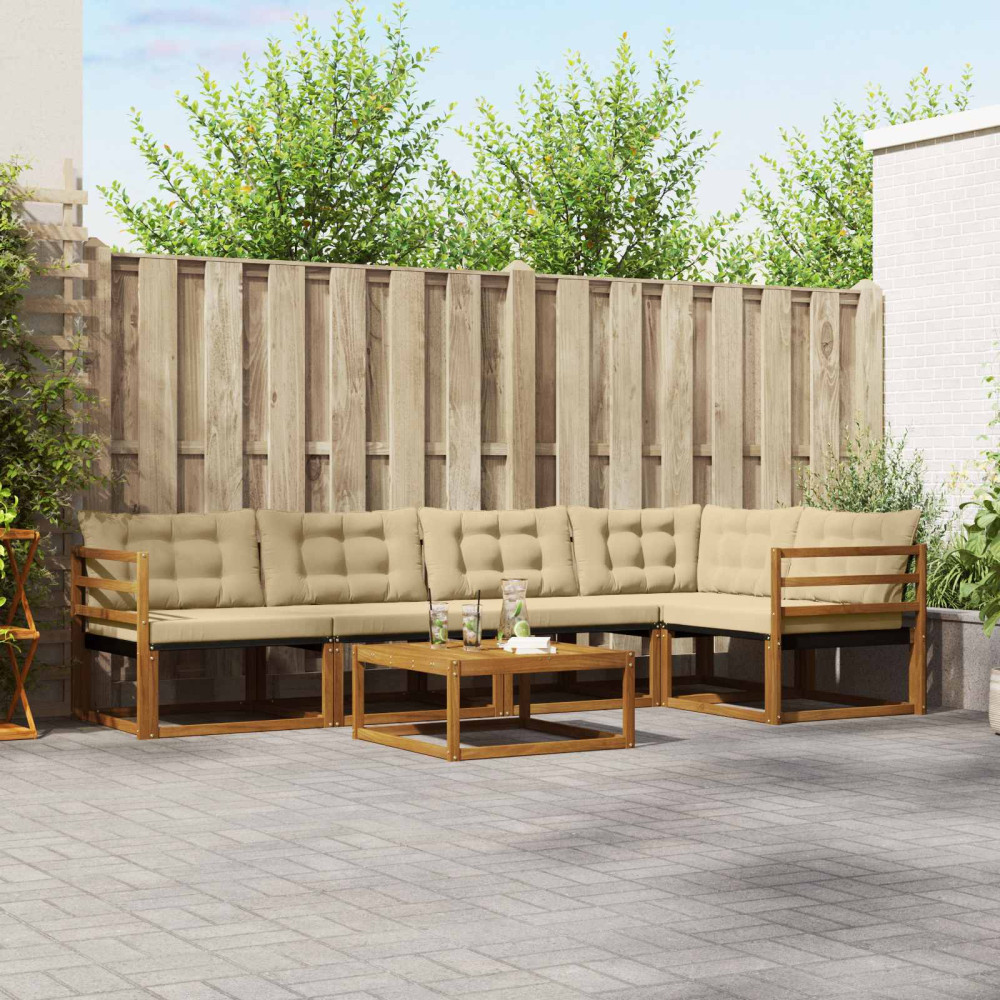 Produktbild för Utomhussoffset med kudde 6 pcs Naturlig och Beige