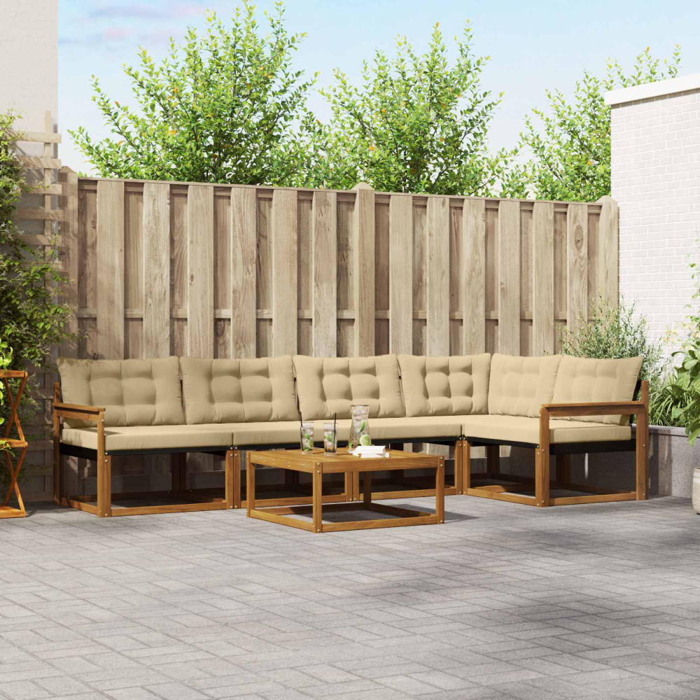 Produktbild för Utomhussoffset med kudde 6 pcs Naturlig och Beige