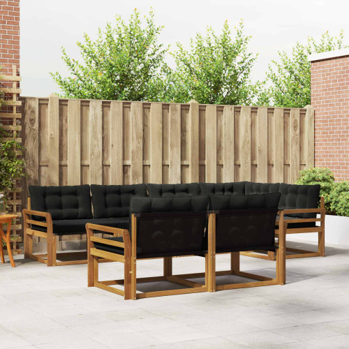 vidaXL Utomhussoffset med kudde 7 pcs Naturlig och svart