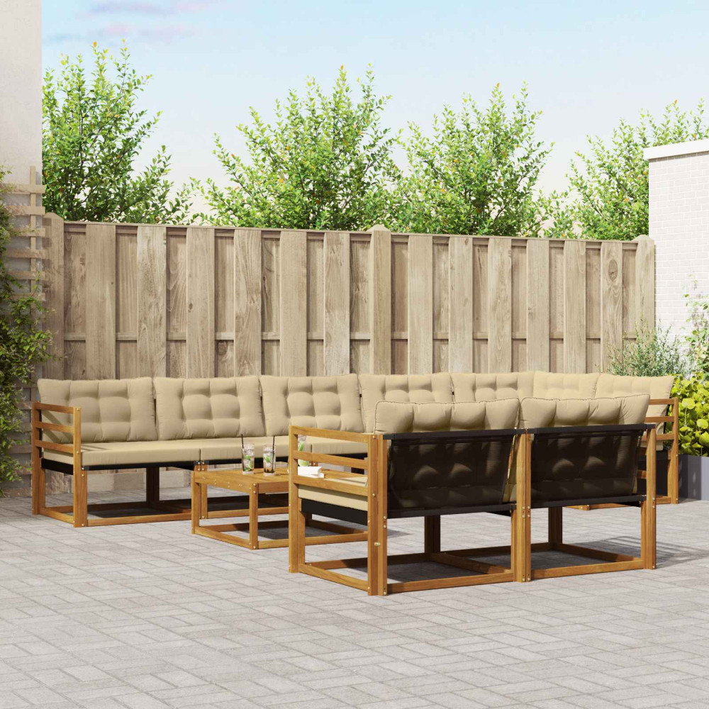 Produktbild för Utomhussoffset med kudde 9 pcs Naturlig och Beige