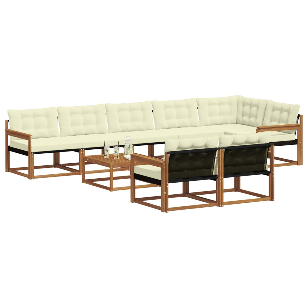 Produktbild för Utomhussoffset med kudde 9 pcs Naturlig och Grädde