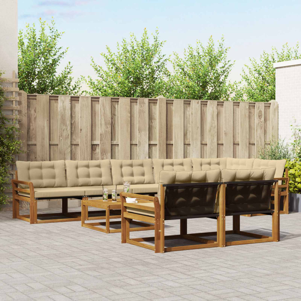 Produktbild för Utomhussoffset med kudde 9 pcs Naturlig och Beige