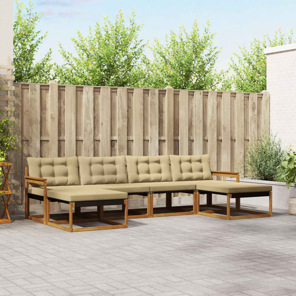 Produktbild för Utomhussoffset med kudde 6 pcs Naturlig och Beige