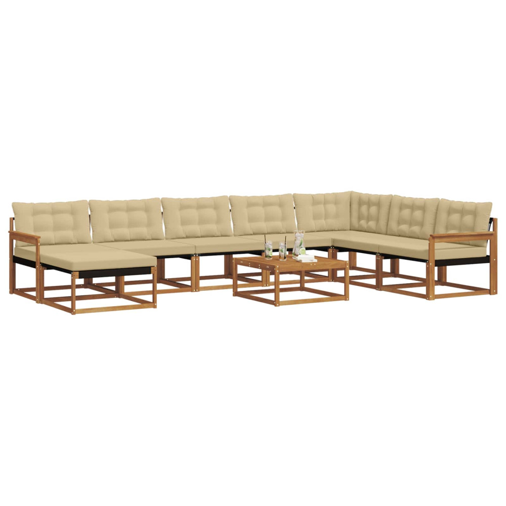 Produktbild för Utomhussoffset 9 pcs Naturlig och Beige Massivt Akaciaträ