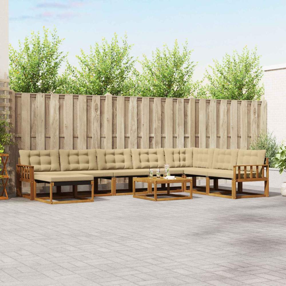 Produktbild för Utomhussoffset 9 pcs Naturlig och Beige Massivt Akaciaträ
