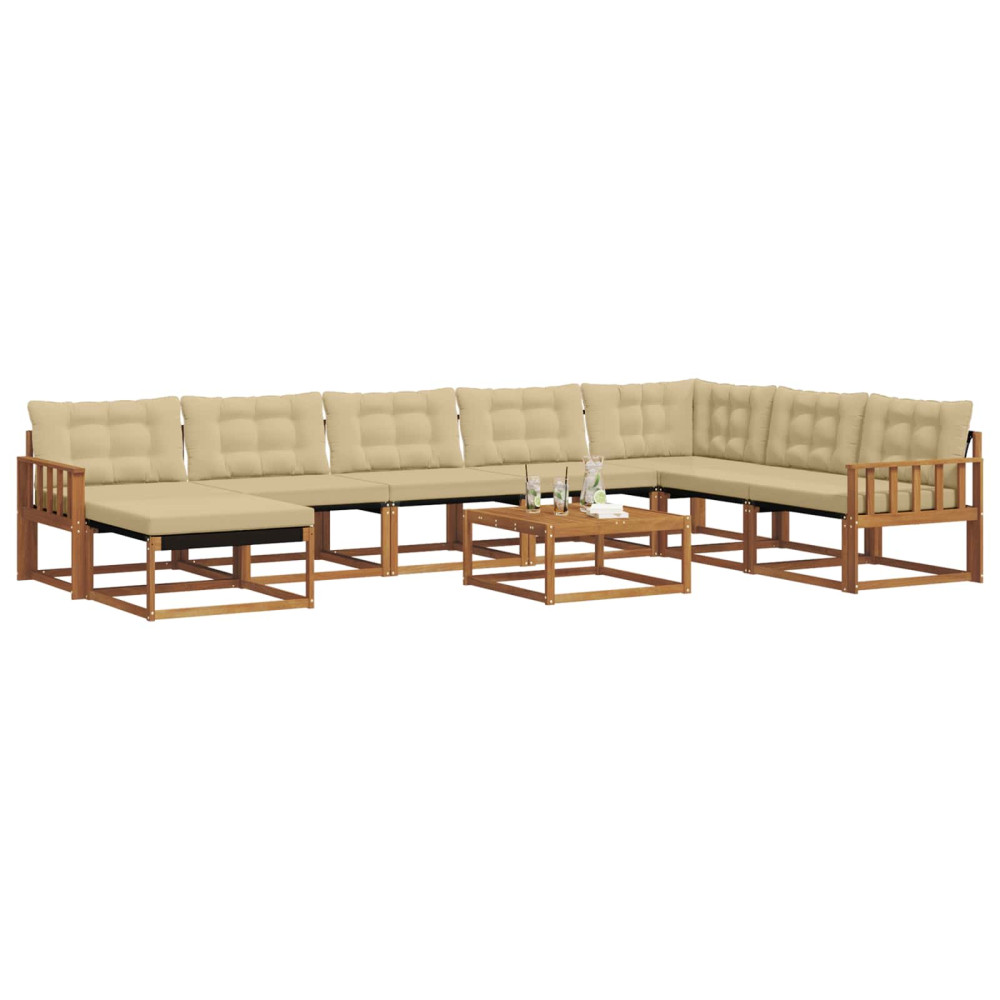 Produktbild för Utomhussoffset 9 pcs Naturlig och Beige Massivt Akaciaträ
