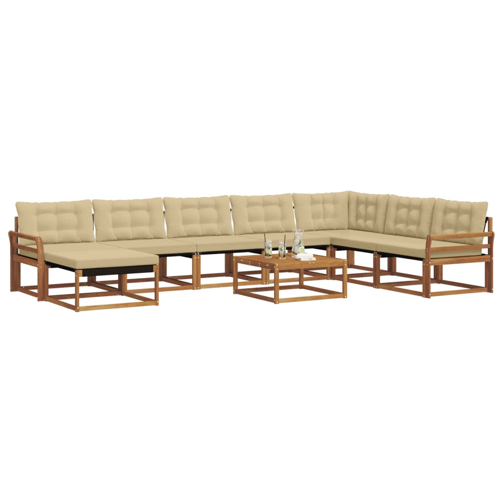 Produktbild för Utomhussoffset 9 pcs Naturlig och Beige Massivt Akaciaträ