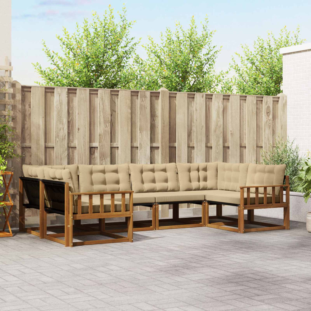Produktbild för Utomhussoffset med kudde 6 pcs Naturlig och Beige