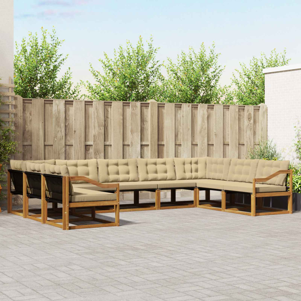 Produktbild för Utomhussoffset med kudde 9 pcs Naturlig och Beige