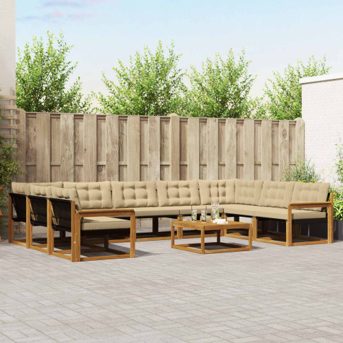vidaXL Utomhussoffset med kudde 10 pcs Naturlig och Beige