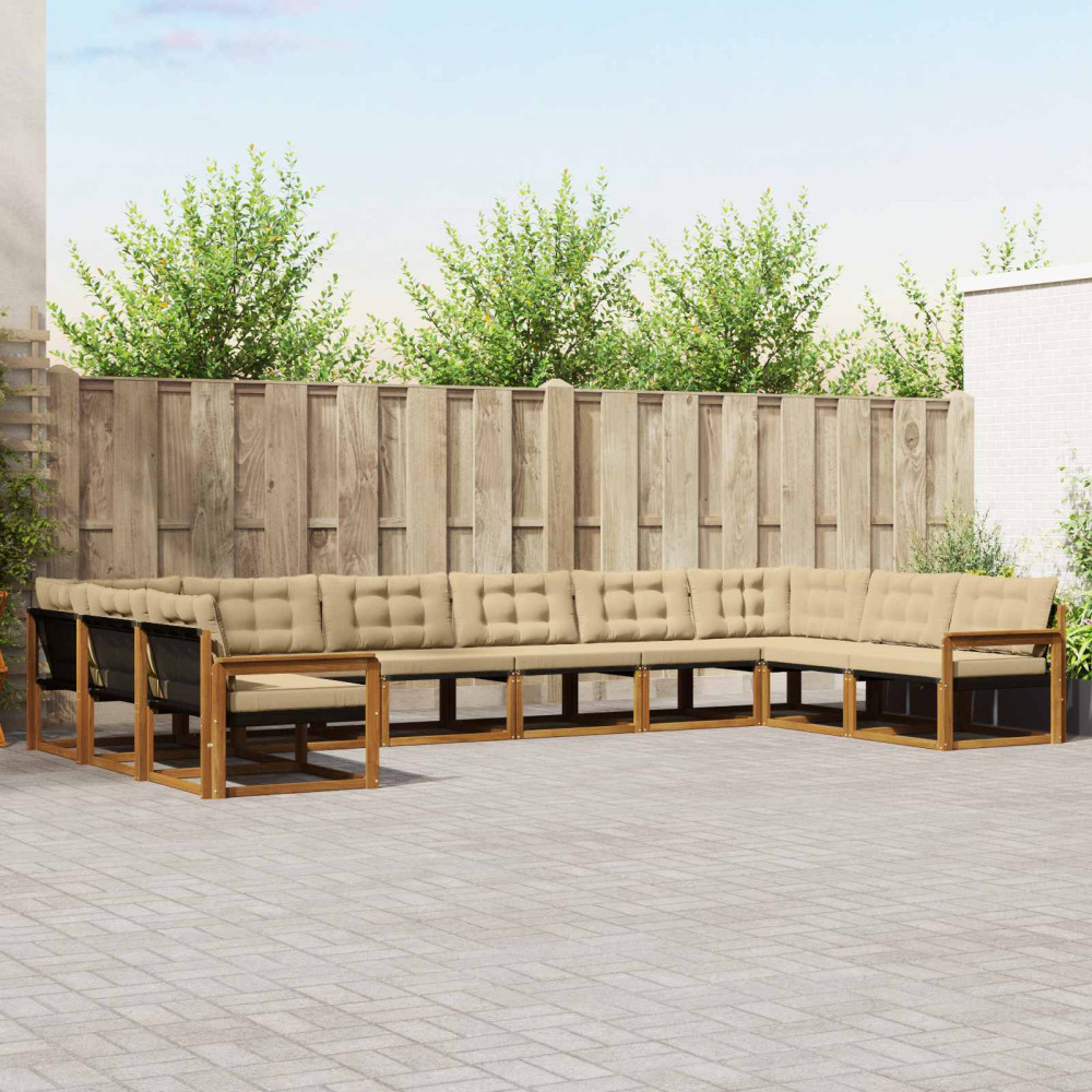 Produktbild för Utomhussoffset med kudde 10 pcs Naturlig och Beige