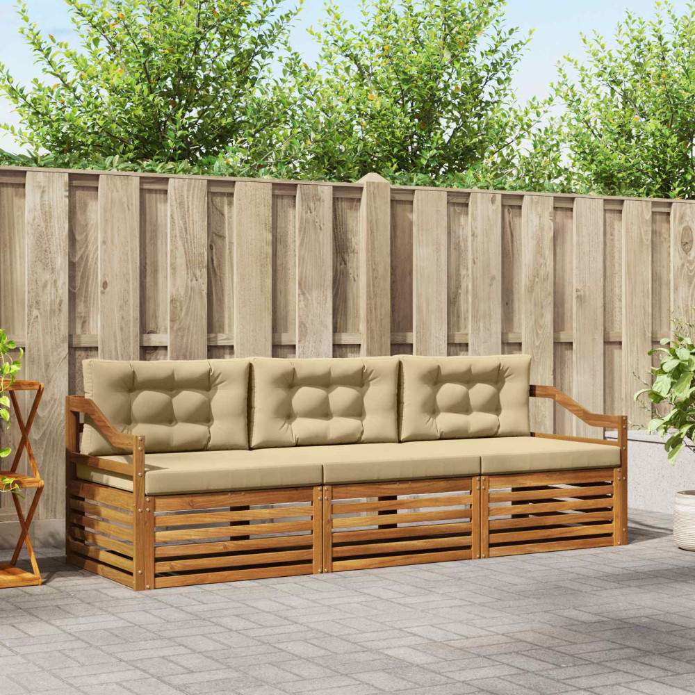 Produktbild för Utomhussoffset med kudde 3 pcs Naturlig och Beige