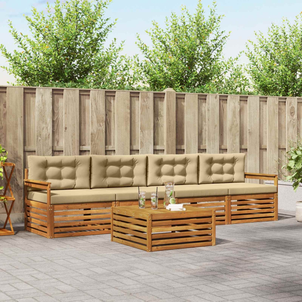 Produktbild för Utomhussoffset med kudde 5 pcs Naturlig och Beige