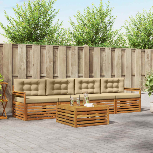vidaXL Utomhussoffset med kudde 5 pcs Naturlig och Beige