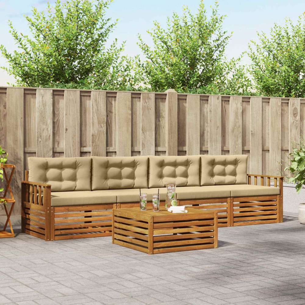 Produktbild för Utomhussoffset med kudde 5 pcs Naturlig och Beige