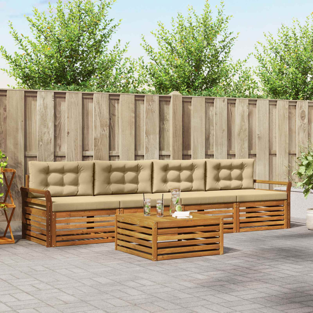 Produktbild för Utomhussoffset med kudde 5 pcs Naturlig och Beige
