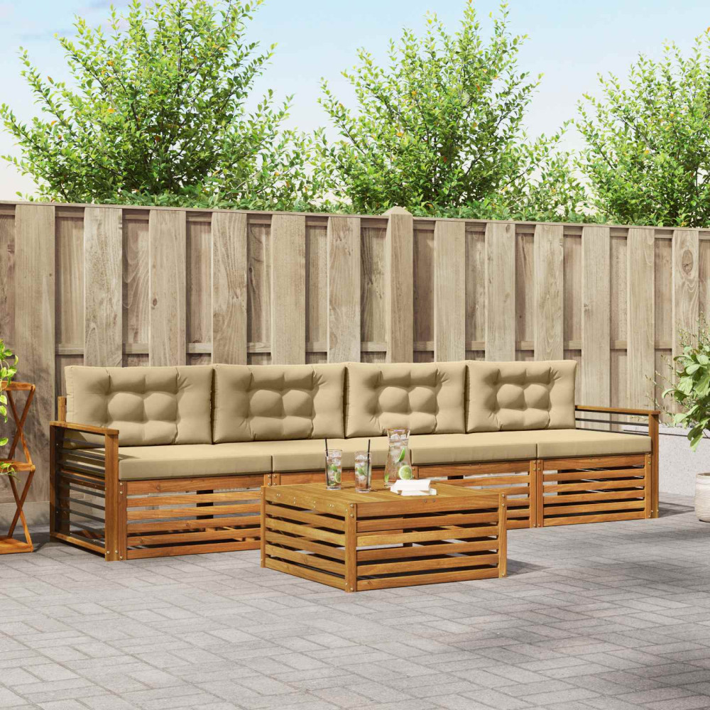 Produktbild för Utomhussoffset med kudde 5 pcs Naturlig och Beige