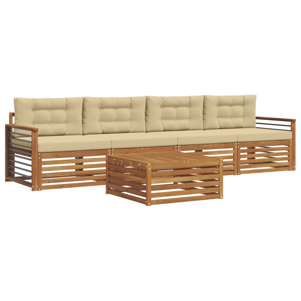 Produktbild för Utomhussoffset med kudde 5 pcs Naturlig och Beige