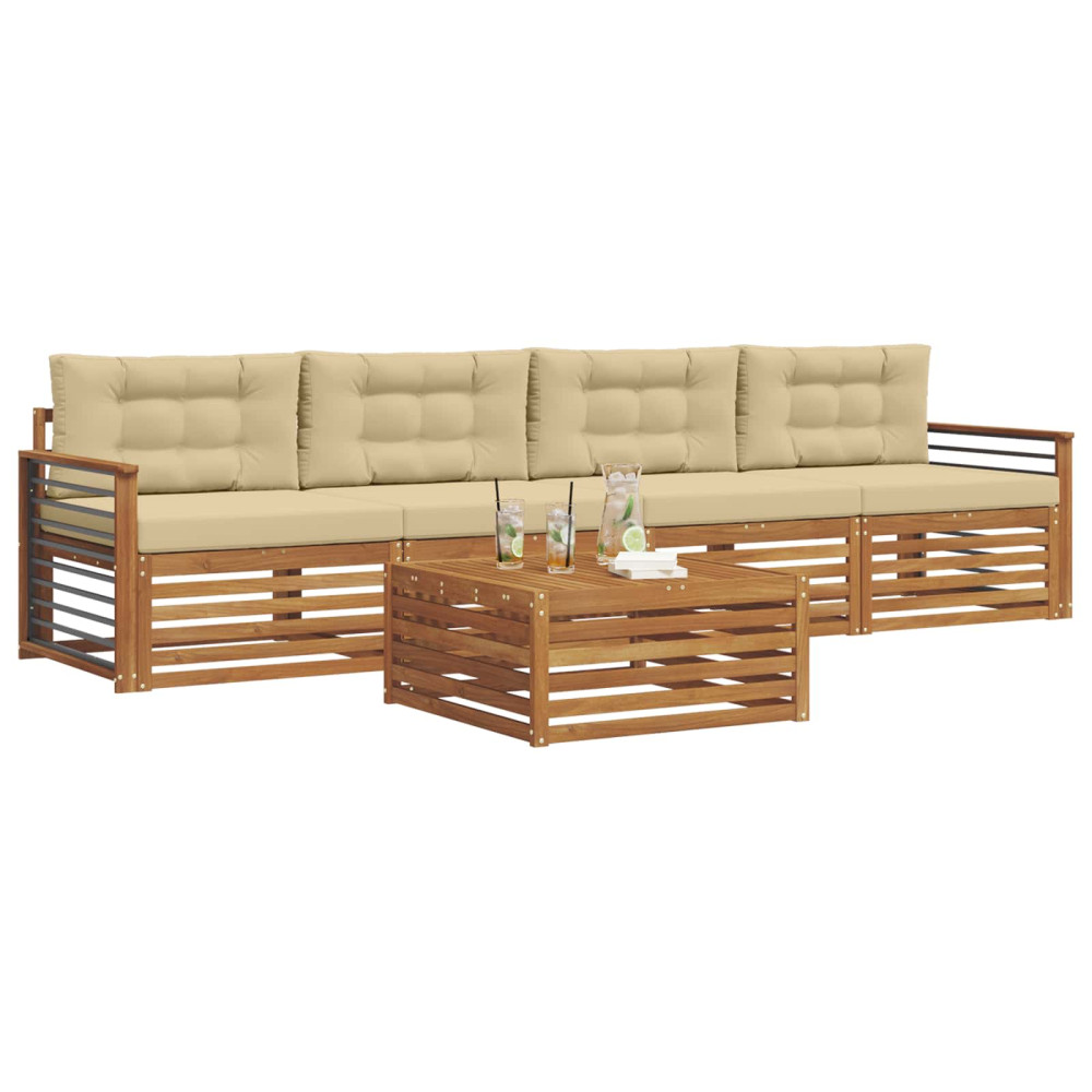 Produktbild för Utomhussoffset med kudde 5 pcs Naturlig och Beige