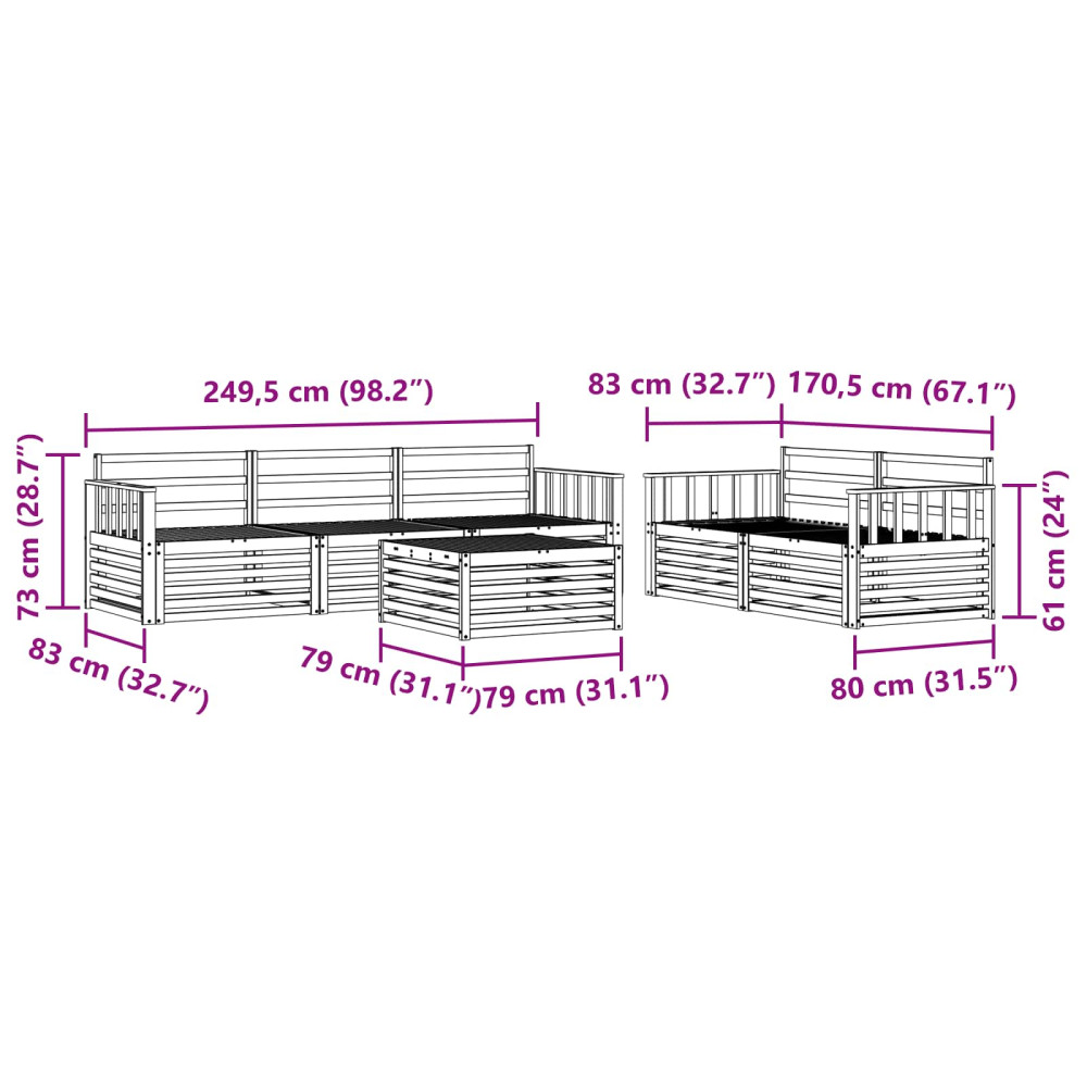Produktbild för Utomhussoffset 6 pcs Naturfärg Massivt Akaciaträ