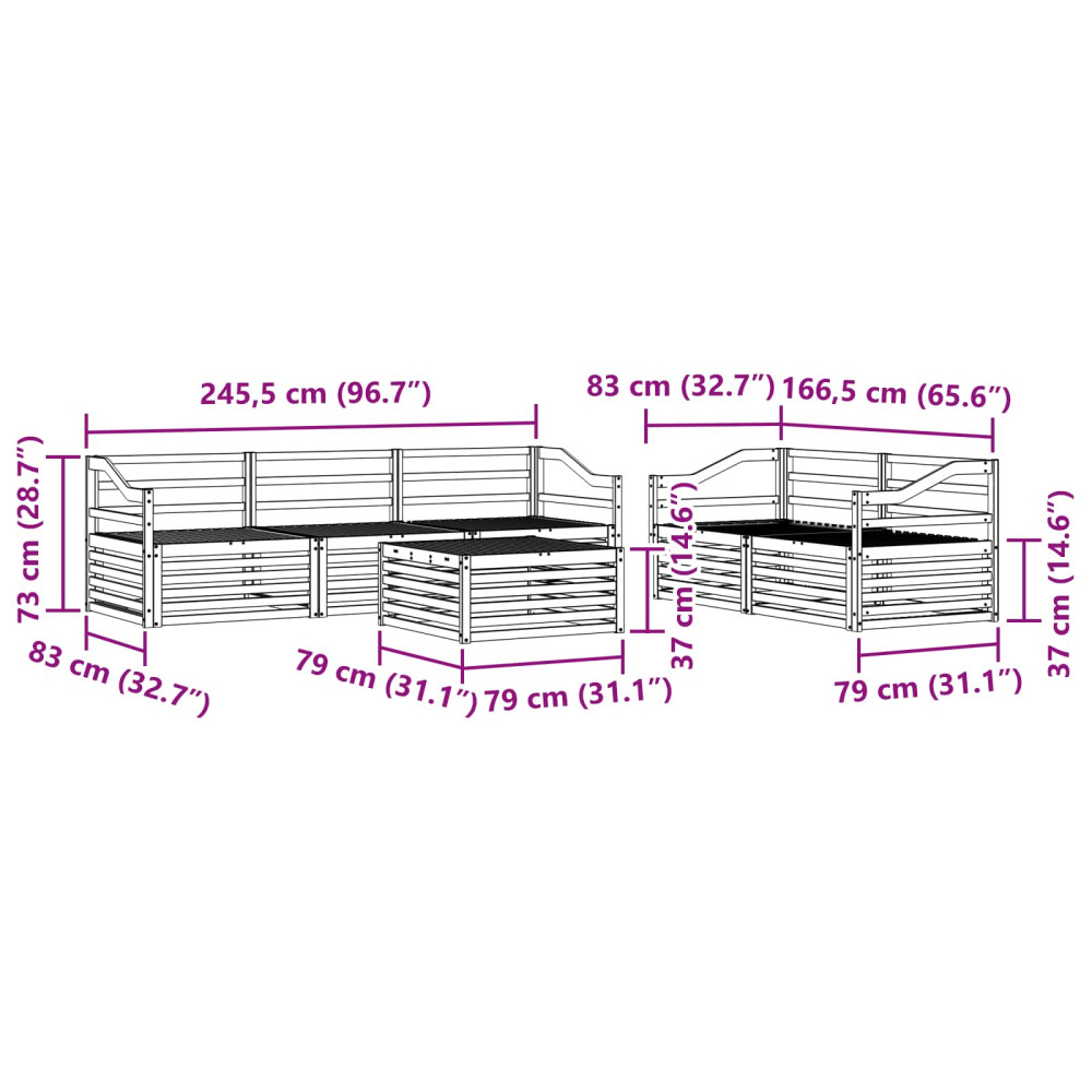 Produktbild för Utomhussoffset 6 pcs Naturfärg Massivt Akaciaträ
