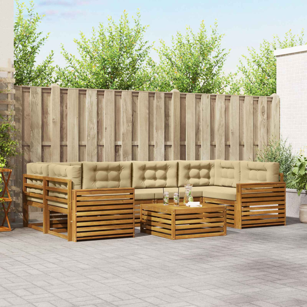 Produktbild för Utomhussoffset med kudde 7 pcs Naturlig och Beige