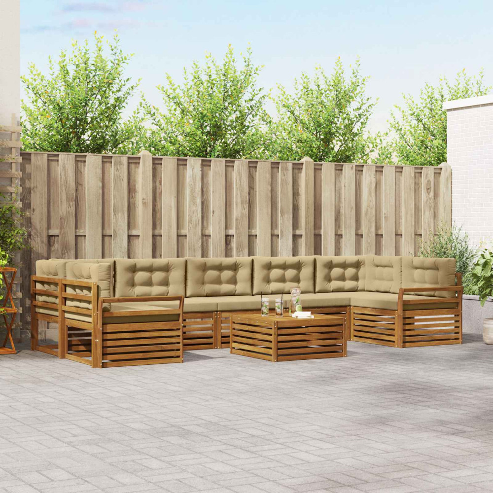 Produktbild för Utomhussoffset med kudde 8 pcs Naturlig och Beige