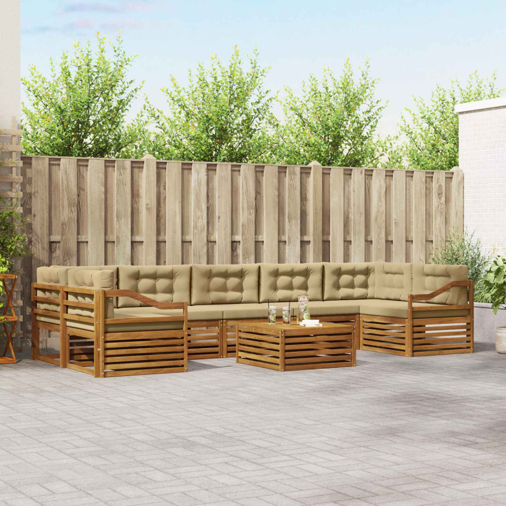 Produktbild för Utomhussoffset med kudde 8 pcs Naturlig och Beige