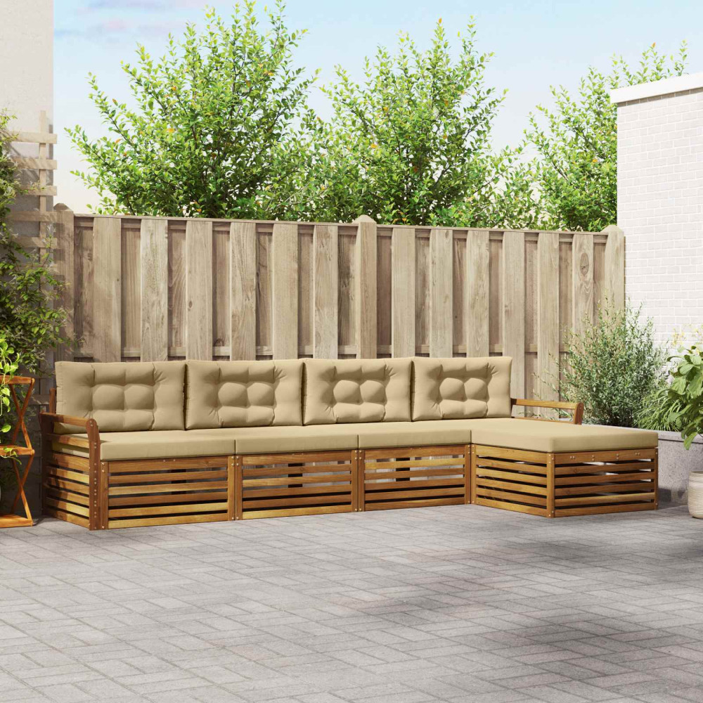 Produktbild för Utomhussoffset med kudde 5 pcs Naturlig och Beige