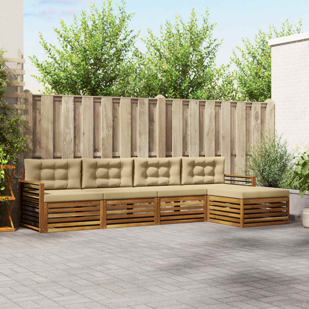 Produktbild för Utomhussoffset med kudde 5 pcs Naturlig och Beige