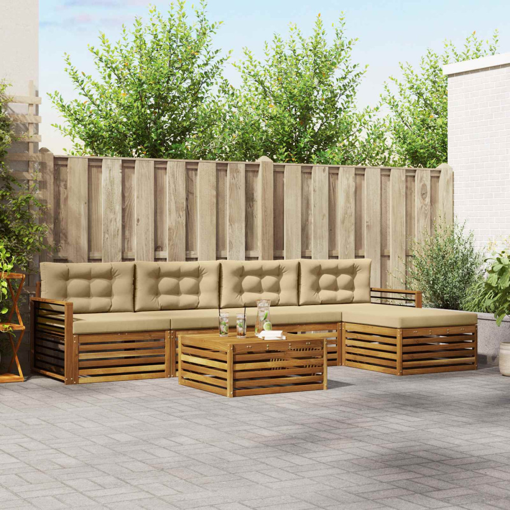 Produktbild för Utomhussoffset med kudde 6 pcs Naturlig och Beige
