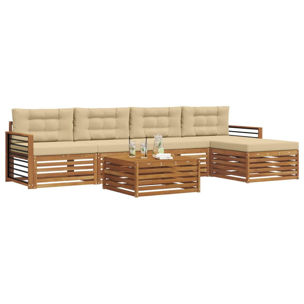 Produktbild för Utomhussoffset med kudde 6 pcs Naturlig och Beige