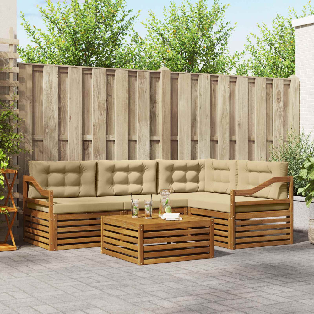 Produktbild för Utomhussoffset med kudde 5 pcs Naturlig och Beige