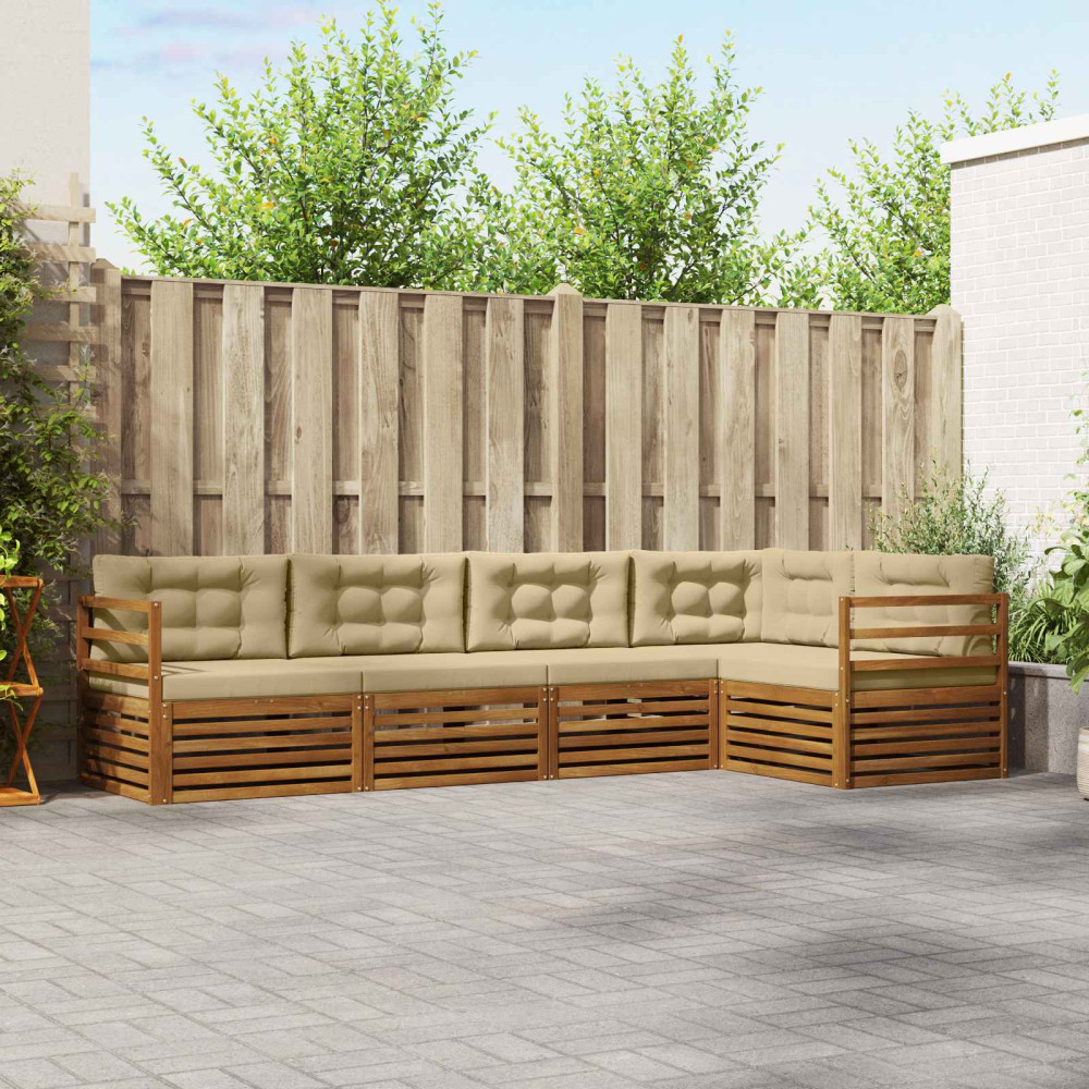 Produktbild för Utomhussoffset med kudde 5 pcs Naturlig och Beige