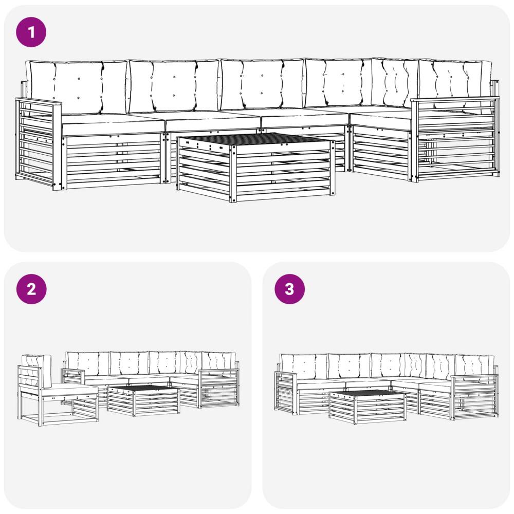 Produktbild för Utomhussoffset med kudde 6 pcs Naturlig och Grädde