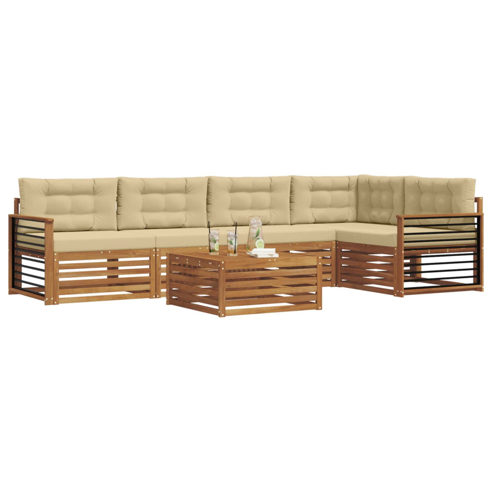 Produktbild för Utomhussoffset med kudde 6 pcs Naturlig och Beige