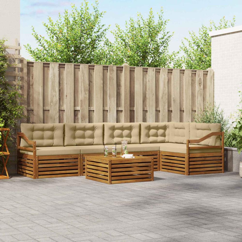 Produktbild för Utomhussoffset med kudde 6 pcs Naturlig och Beige