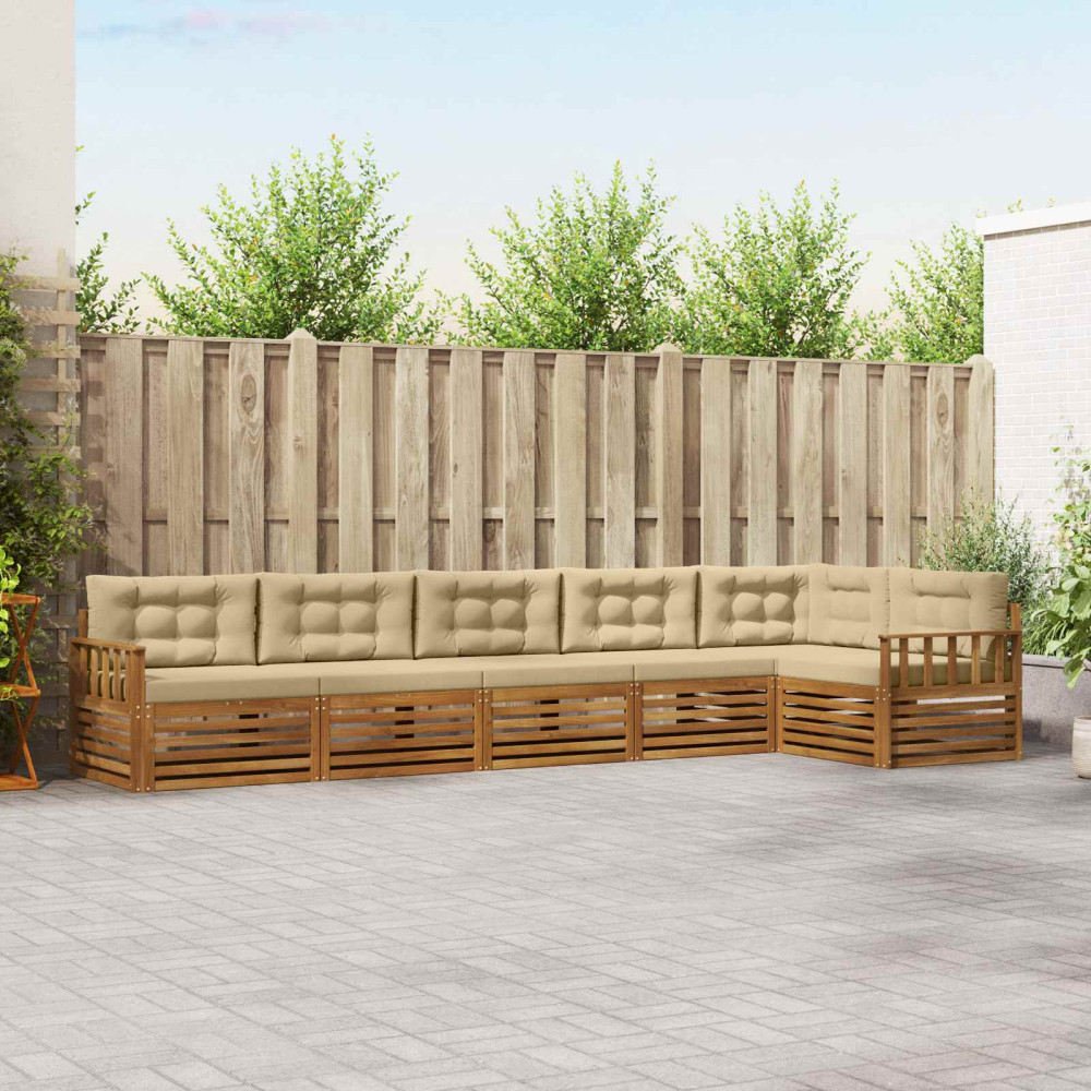 Produktbild för Utomhussoffset med kudde 6 pcs Naturlig och Beige