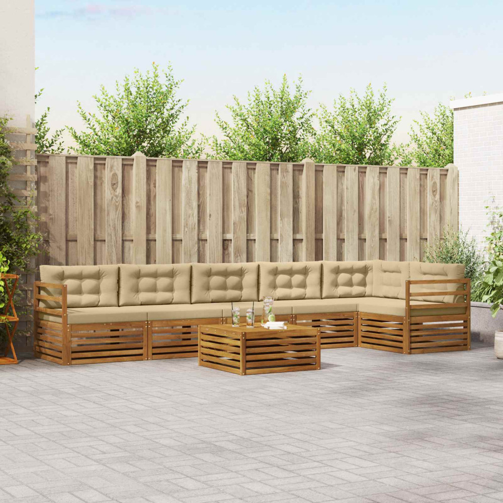 Produktbild för Utomhussoffset med kudde 7 pcs Naturlig och Beige