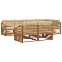 Produktbild för Utomhussoffset med kudde 7 pcs Naturlig och Beige