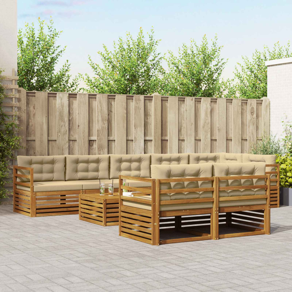 Produktbild för Utomhussoffset med kudde 9 pcs Naturlig och Beige
