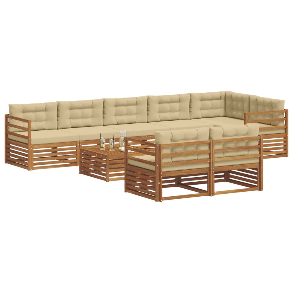Produktbild för Utomhussoffset med kudde 9 pcs Naturlig och Beige