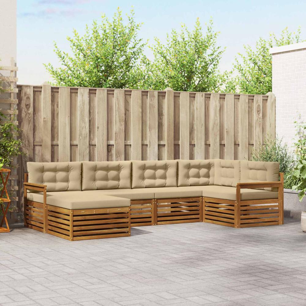 Produktbild för Utomhussoffset med kudde 6 pcs Naturlig och Beige