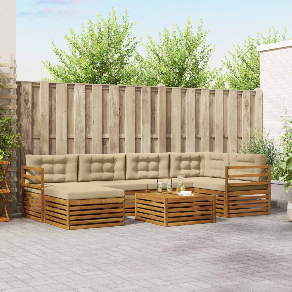 Produktbild för Utomhussoffset med kudde 7 pcs Naturlig och Beige