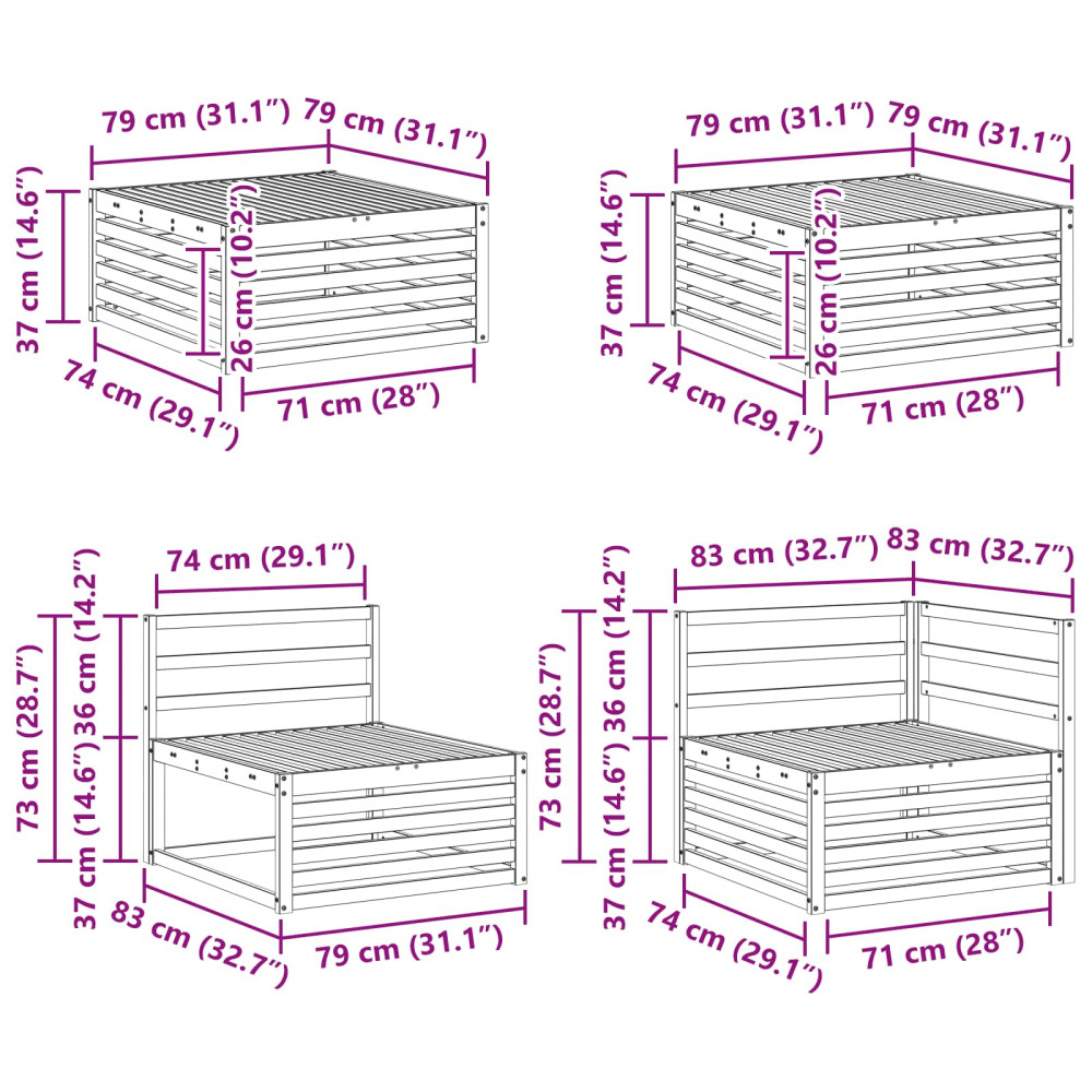 Produktbild för Utomhussoffset 7 pcs Naturfärg Massivt Akaciaträ