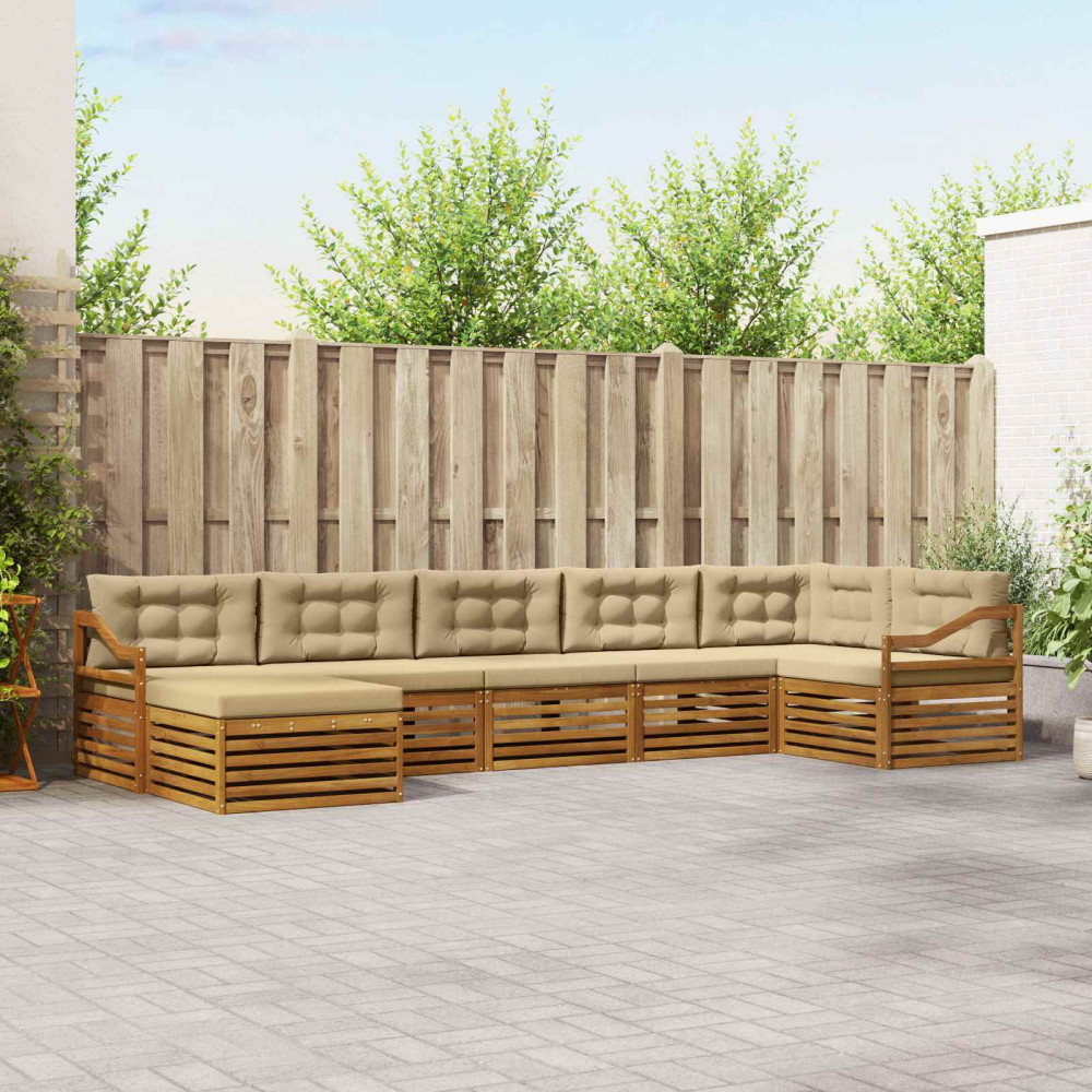 Produktbild för Utomhussoffset med kudde 7 pcs Naturlig och Beige