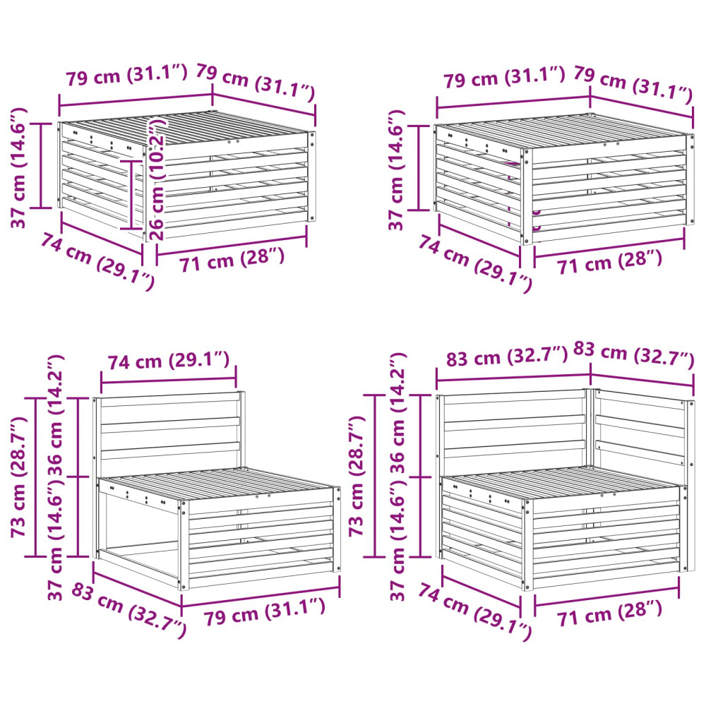 Produktbild för Utomhussoffset 8 pcs Naturfärg